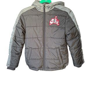 Nike Jordan Jacket Boys Small Puffer Hooded Zip Up Fleece Lined Med 10-12 Kids